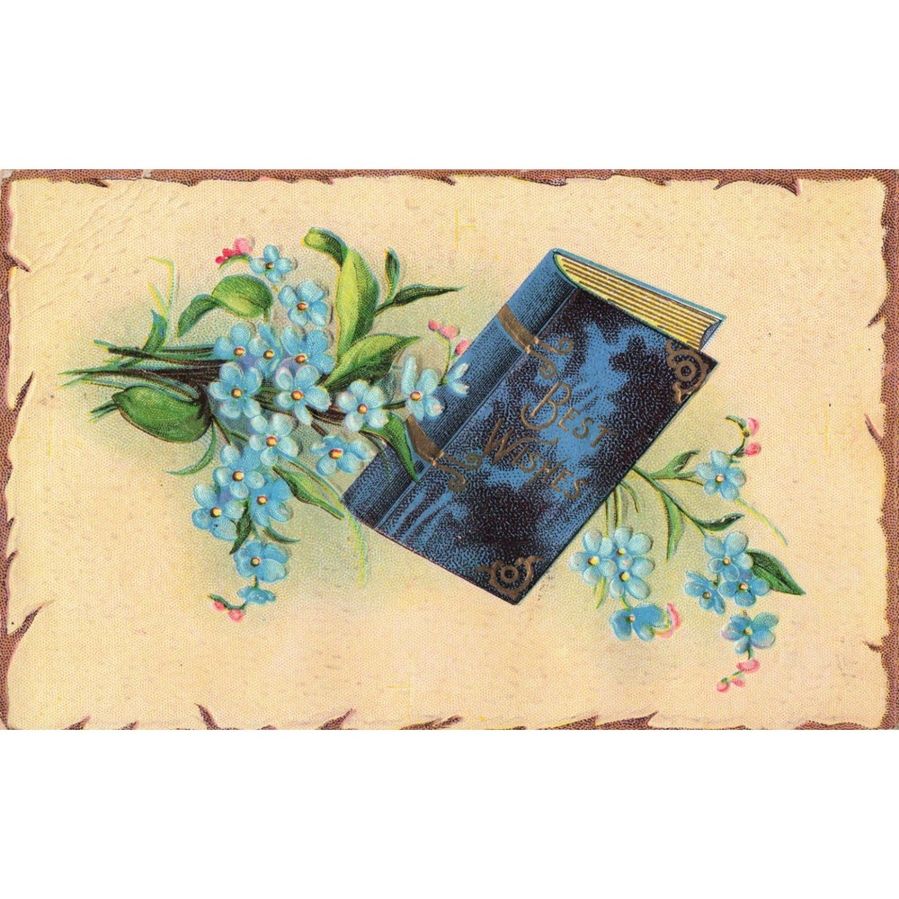 Vtg Embossed Postcard Best Wishes Blue Book Forget Me Nots Floral c1910 Greeting